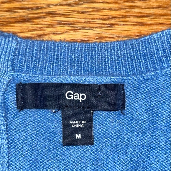Gap cashmere blend sweater blue medium fall winter holidays back zip preppy - Picture 4 of 9